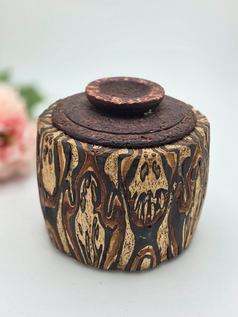 Native Tree Fern Mamaku Turned Wood Trinket Box Ponga with Lid